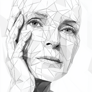 u7879134244_gently_touching_face_with_fingers_aged_woman_polygo_b25cbe34-8eac-4a57-aacf-ca2ea1e7b743