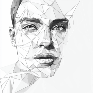 u7879134244_pointing_at_cheeks_polygon_art_wireframe_black_and__a459cca3-fb55-4c99-81da-b36857e38337